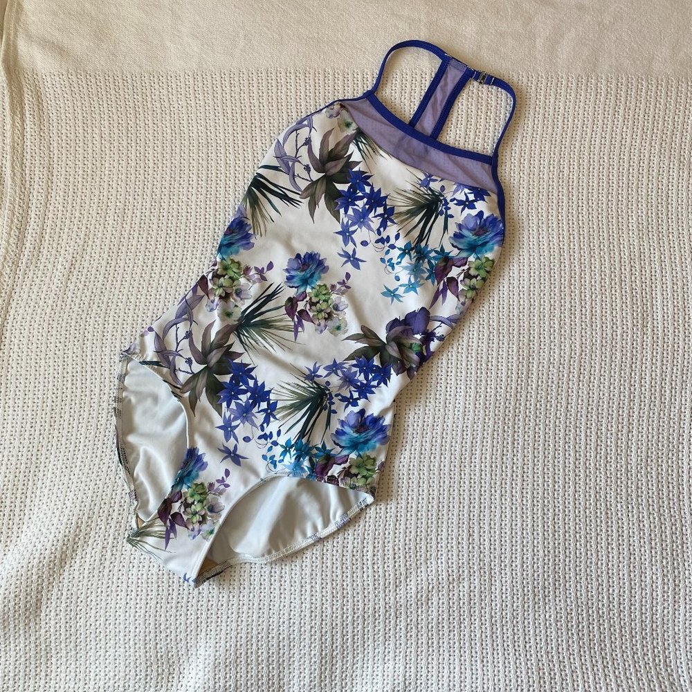 Eleve Naomi Floral and Mesh Leotard Size XS
